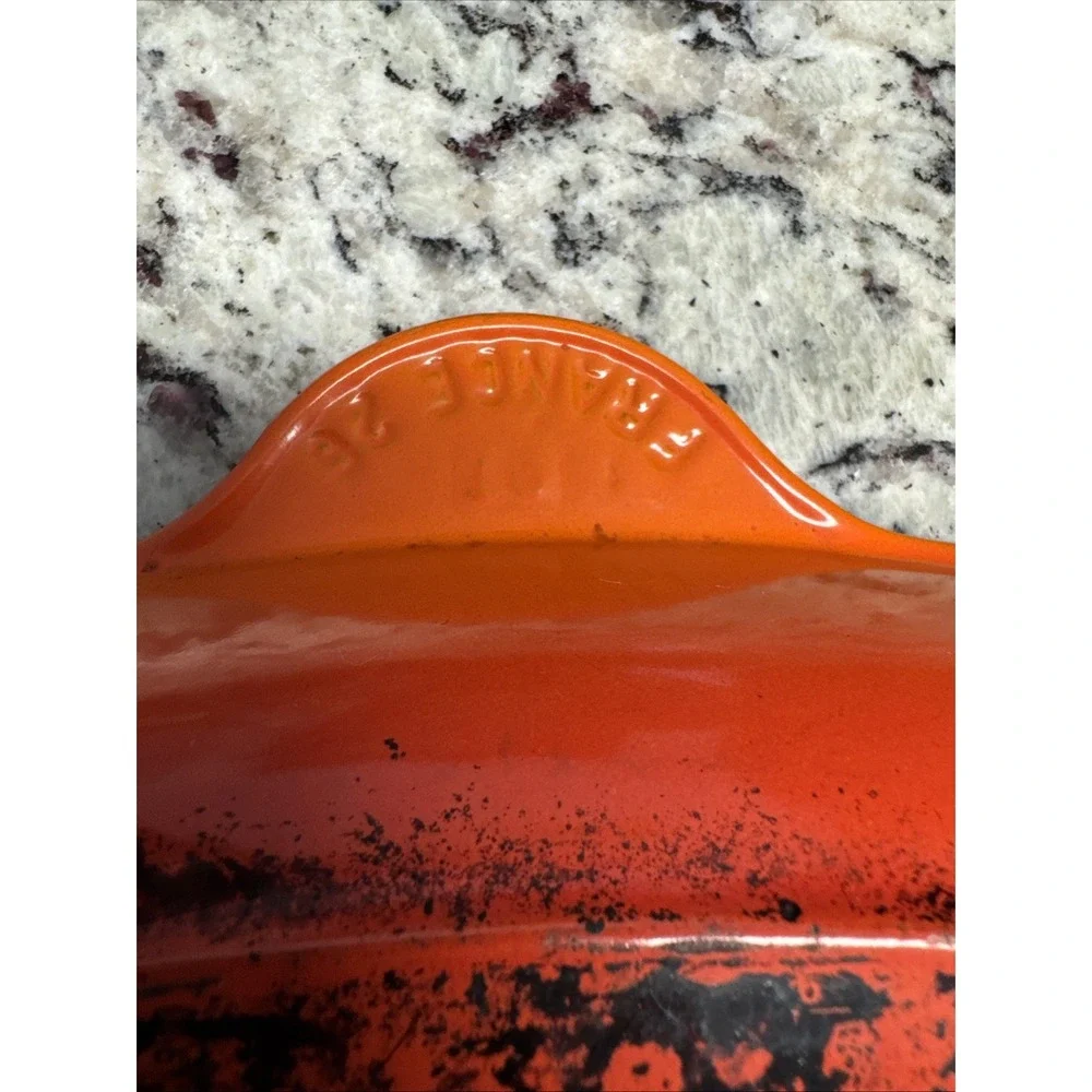 Le Creuset #26 Red Enameled Cast Iron Square Grill Pan Skillet Griddle Orange
